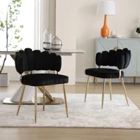 lot de 2 chaises de salle à manger, chaise d'appoint velours ,chaise simple de loisir avec pieds dorés, 58x56x78cm, noir