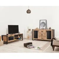 cotecosy - ensemble meuble tv et buffet style industriel niall bois clair et métal noir - bois / noir