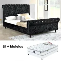 lit + matelas 160 kapaldi noir, tissu, style baroque, 242 x 172 x 126.5 cm - noir - meubler design