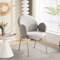 chaise de salle à manger en velours teddy, chaise avec pieds métalliques roses 66.5x6x90cm gris