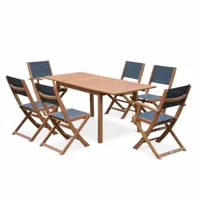 sweeek - salon de jardin en bois almeria. table 120-180cm rectangulaire. 2 fauteuils et 4 chaises eucalyptus fsc et textilène bois / anthracite - bois