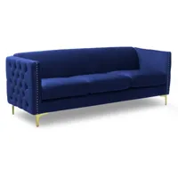 mobilier deco - romance - canapé capitonné 3 places en velours bleu - bleu