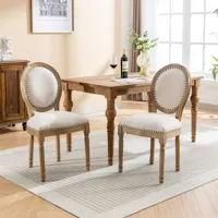 lot de 2 chaises médaillons, chaise de salle à manger de style louis-xvi, pieds avant réglables, assise en lin, 50x43x95cm crème