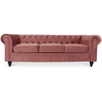 intensedeco - canape chesterfield velours 3 places altesse vieux rose - rose