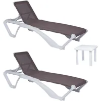 acqua-andorra chaise longue-table auxiliaire extérieur set 2+1 structure blanche - textilène sable - structure blanche - textilène sable - garbar