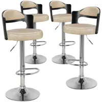 cotecosy - lot de 4 chaises de bar ruben bois noir et simili crème - noir / beige