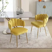 lot de 2 chaises de salle à manger, chaise d'appoint velours ,chaise simple de loisir avec pieds dorés, 58x56x78cm, jaune