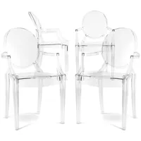 ghost style - lot de 4 chaises de salle à manger - transparentes - design avec accoudoirs - louis xiv transparent - pc, plastique - transparent