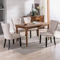 lot de 4 chaises de salle à manger en lin - chaise avec pieds en chêne, bouton, heurtoir chromé et garniture de tête de clou chaise de cuisine salon