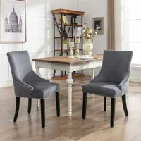 lot de 2 chaises de salle à manger, rembourrée, avec garniture en tête de clou, pied en bois massif noir, velours, 50x45x88cm gris