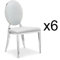cotecosy - lot de 6 chaises médaillon sofia simili blanc - blanc