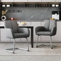 lot de 2 chaise de salle à manger, chaise de loisirs moderne et minimaliste, chaise de salon-chambre à coucher avec pieds bombés en acier, gris