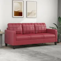 canapé ou sofa 3 places 180 cm simili cuir bordeaux. avec pied en bois. confort et qualité - bordeaux