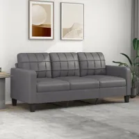 canapé ou sofa 3 places 180 cm simili cuir gris. avec pied en bois. confort et qualité - gris