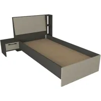 ensemble lit simple, table de chevet et étagère intégré stora beige et anthracite - beige / gris