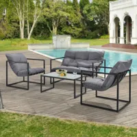 ensemble de patio élégant avec 2 fauteuils canapés avec coussins + table de différentes couleurs taille : noir et gris
