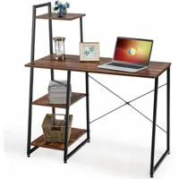 relax4life bureau d'ordinateur, bureau informatique avec 4 étagères et cadre robuste en forme x, pieds reglables et surface lisse pour bureau,