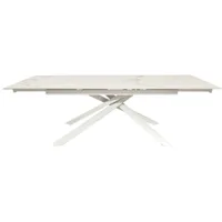 table à rallonge avec plateau en céramique blanc brillant et pieds blancs - nefti
