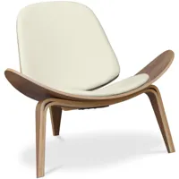fauteuil design - fauteuil scandinave - revêtu de cuir - lucy ivoire - cuir, chêne massif, cuir, bois - ivoire