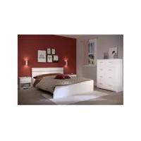 chambre complete boston : lit adulte 140x190 + commode + 1 chevet - décor blanc - fabriqué en france