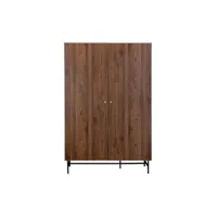 dressing armoire 2 portes lodge en bois et métal - décor noyer - l126 x p50 x h190