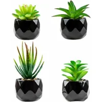 tigrezy - plantes artificielles d'intérieur en pots, plantes artificielles d'extérieur mini plantes succulentes vertes en céramique noire esthétique