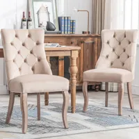 modernluxe - lot de 2 chaises capitonnées en velours avec pieds en bois massif - beige