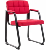décoshop26 - chaise visiteur fauteuil de bureau sans roulette en tissu rouge - rougeed