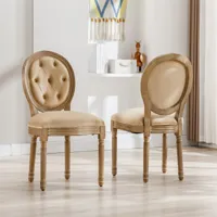 lot de 2 chaises médaillons, avec boutons tuftés, style louis-xvi, pieds en bois massif, assise en lin, 95x60x50cm, beige