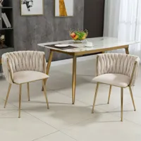 lot de 2 chaises de salle à manger de loisir - chaise d'appoint en velours avec pieds en métal 54x52x72cm ivoire blanc