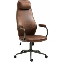 décoshop26 - fauteuil de bureau industriel vintage sur roulettes en synthétique marron vieilli pivotant et réglable - marron