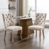 lot de 2 chaises de salle à manger, dossier haut, avec piqûre de bouton, structure en bois massif, beige,97x51x47cm