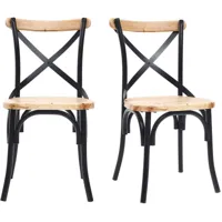 chaises bistrot bois clair massif et métal noir (lot de 2) jake - noir