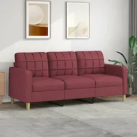 canapé ou sofa 3 places 180 cm tissu bordeaux. avec pied en bois. confort et qualité - bordeaux