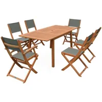 sweeek - salon de jardin savane extensible - almeria - table 120/180cm avec rallonge. 2 fauteuils et 4 chaises. en bois d'eucalyptus huilé et