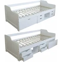 lit simple avec sommier à lattes et tiroirs de rangement en pin blanc 90x200 - blante