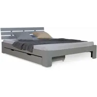 lit double 140x200 cm avec tiroir de rangement et sommier à lattes cadre en bois de pin gris - gris