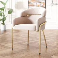 chaise de salle à manger 44x46x80cm, luxe léger, salon, chambre, chaise de loisirs, avec quatre pieds en métal, velours, beige