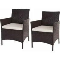 décoshop26 - 2x fauteuils chaises de jardin en polyrotin marron coussins crème - marron