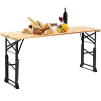 costway - table de pique-nique pliante de 168,5 x 50 cm charge 50kg, table de salle à manger en bois extérieur hauteur réglable 75-105 cm avec trou