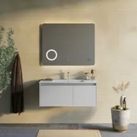 kiamami valentina - armoire de toilette murale 100cm grise avec miroir à led et horloge monaco