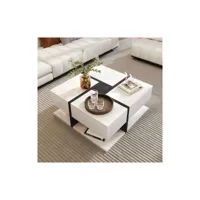 qiyao - table basse fixe,table basse carrée table avec 4 tiroirs, correspondance de couleurs et design de ligne uniques, espace de rangement en