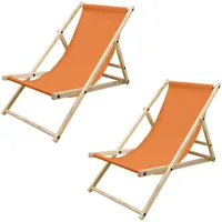 ecd germany - lot de 2 chaise longue en bois de pin - orange - pliable - 120 kg - réglable à 3 positions - bain de soleil - intérieur et extérieur