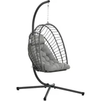 outsunny - fauteuil suspendu de jardin pliable avec matelas métal résine gris - gris