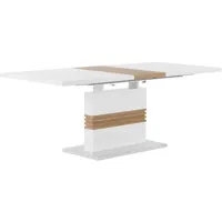 table à manger extensible 160 / 200 x 90 cm en mdf blanc et bois clair, rallonge couleur bois de style moderne ou contemporain beliani bois clair