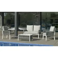 salon de jardin sofa havana-7 finition blanc/gris - 4 à 5 places - hevea