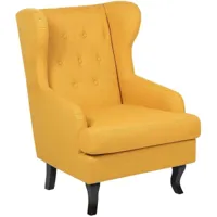 fauteuil bergère en tissu jaune style rétro assise rembourrée pieds en bois alta - noir