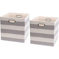 paryou - lot de 2 cubes de rangement pliables, 33 x 33 cm, paniers en tissu, rayures grises et blanches