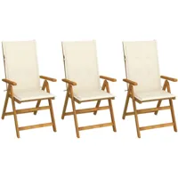 ensemble de 3 chaises de jardin en bois d'acacia robuste avec coussins différentes couleurs couleur : crème