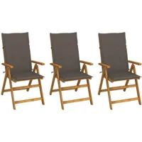 ensemble de 3 chaises de jardin en bois d'acacia robuste avec coussins différentes couleurs couleur : taupe